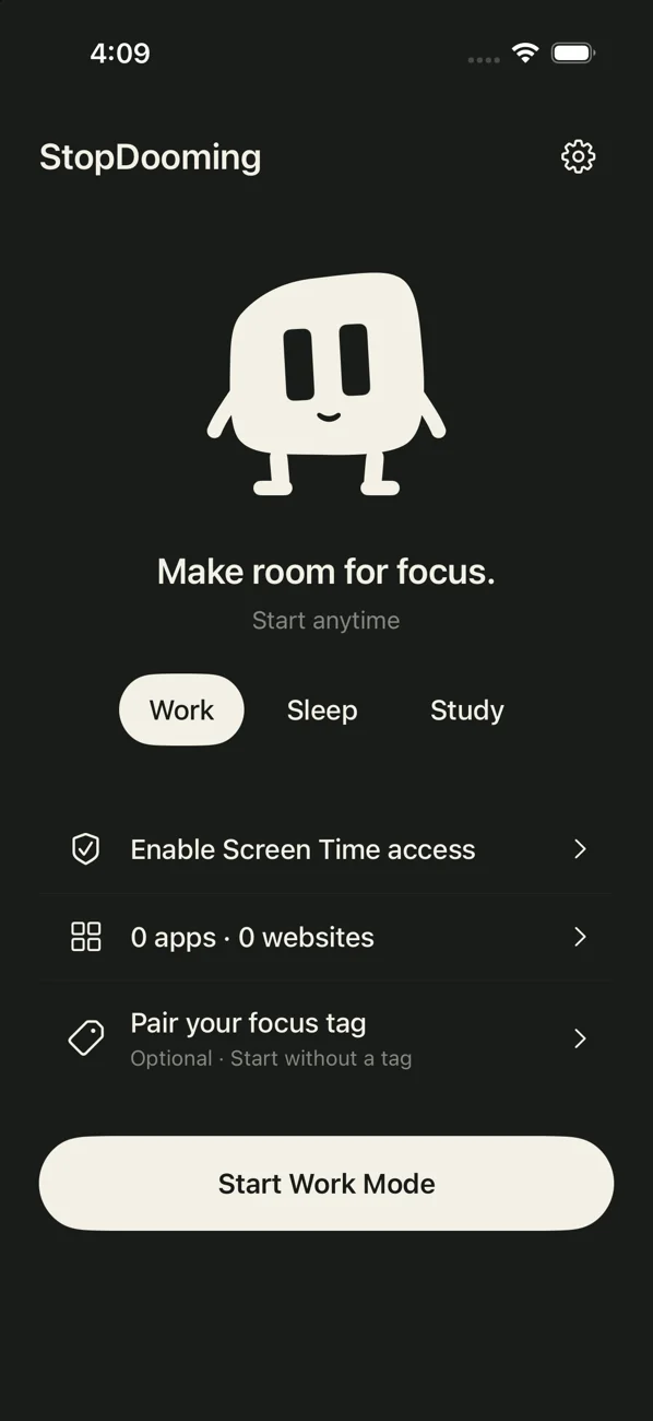 StopDooming app in dark appearance